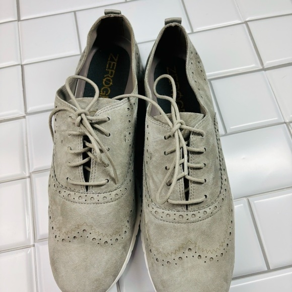 Women's ZERØGRAND Wingtip Oxfords IRONSTONE SUEDE-OPTIC WHITE size 11B - Picture 10 of 12